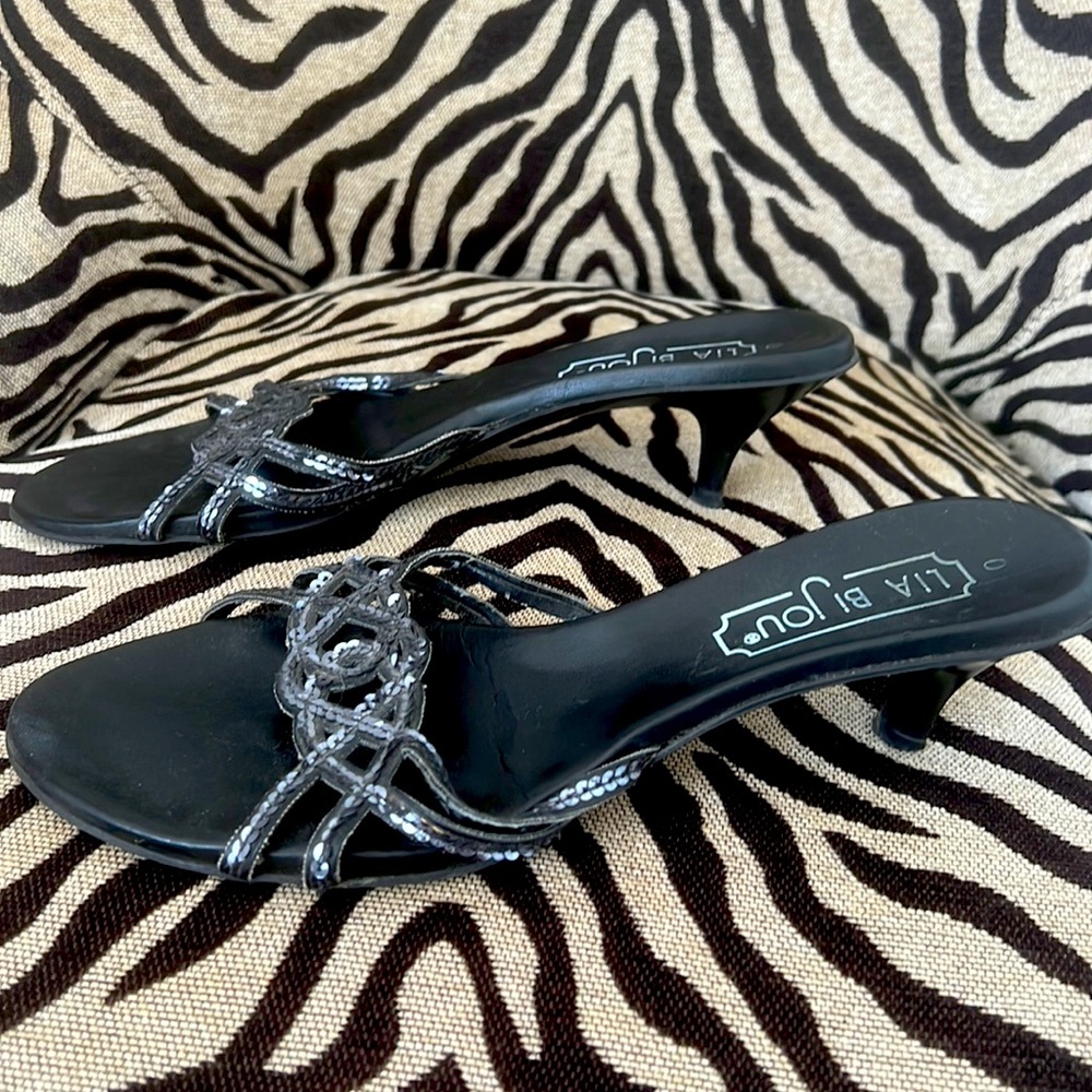 Vintage Silver Sequined Sandals- Size 40
